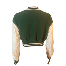 Load image into Gallery viewer, Love Tree Varsity Jacket Womens Small Green Cropped Faux Leather Sleeve Snap
