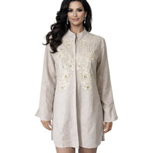 Load image into Gallery viewer, Badgley Mischka American Glamour Tunic Blouse Womens Medium Beaded Beige White