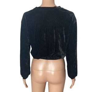 La La Land Crop Top Womens Small Black Corduroy Velour