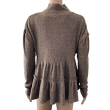 Load image into Gallery viewer, Mystree Sweater Mock Neck Womens Small Oversized Peplum Ribbed Grayish Brown