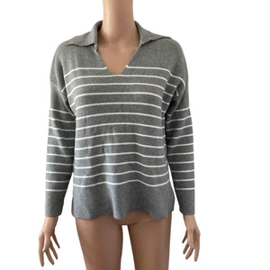 Philosophy Sweater Womens Medium Pullover Gray White Horizontal Striped