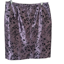 Load image into Gallery viewer, Positive Attitudes Women’s 12P Purple Black Floral Jacquard Satin Pencil Skirt Lined Petite