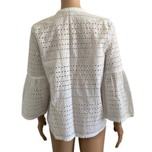 Load image into Gallery viewer, Loft Blouse Womens XS White Eyelet Bell Sleeve Lightweight Pullover
