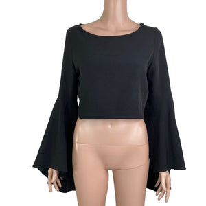 Runaway Top Crop Womens 6 Black New Flare Sleeve Black Wisdom Top