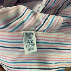 Duncan Quinn London Dress Shirt Mens Size 16.5 42 Pink Blue White Stripes