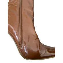 Load image into Gallery viewer, Steve Madden Lynden Brown Patent Ankle Boots Womens 8M Block Heel Side Zip