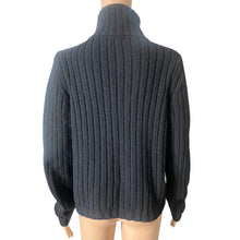 Load image into Gallery viewer, Vintage Benetton Sweater Womens Large Black Cable Knit Full Zip Wool Blend Italy