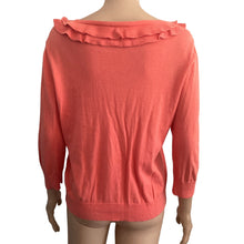 Load image into Gallery viewer, Talbots Petites M Pima Cotton Coral Ruffle Button Front Cardigan Sweater