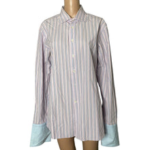 Load image into Gallery viewer, Duncan Quinn London Dress Shirt Mens Size 16.5 42 Pink Blue White Stripes
