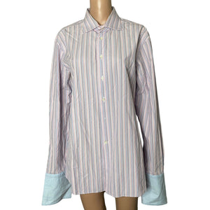 Duncan Quinn London Dress Shirt Mens Size 16.5 42 Pink Blue White Stripes