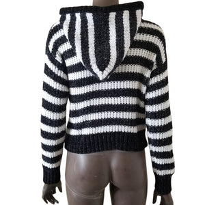 FOREVER 21 Hooded Sweater Juniors 13/14 Black White Striped New