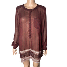 Load image into Gallery viewer, Knox Rose Blouse Womens XL Semi Sheer Burgundy Pullover Lightweight