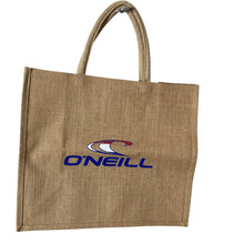 Load image into Gallery viewer, O'Neill Tote Bag Tan Jute Burlap Logo Surf Beach Shopper Reusable Y2K