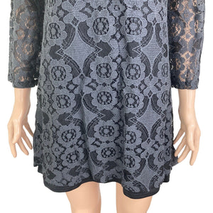 Astr Dress Womens XS Black Charcoal Lace Bell Sleeve Goth Cocktail Mini