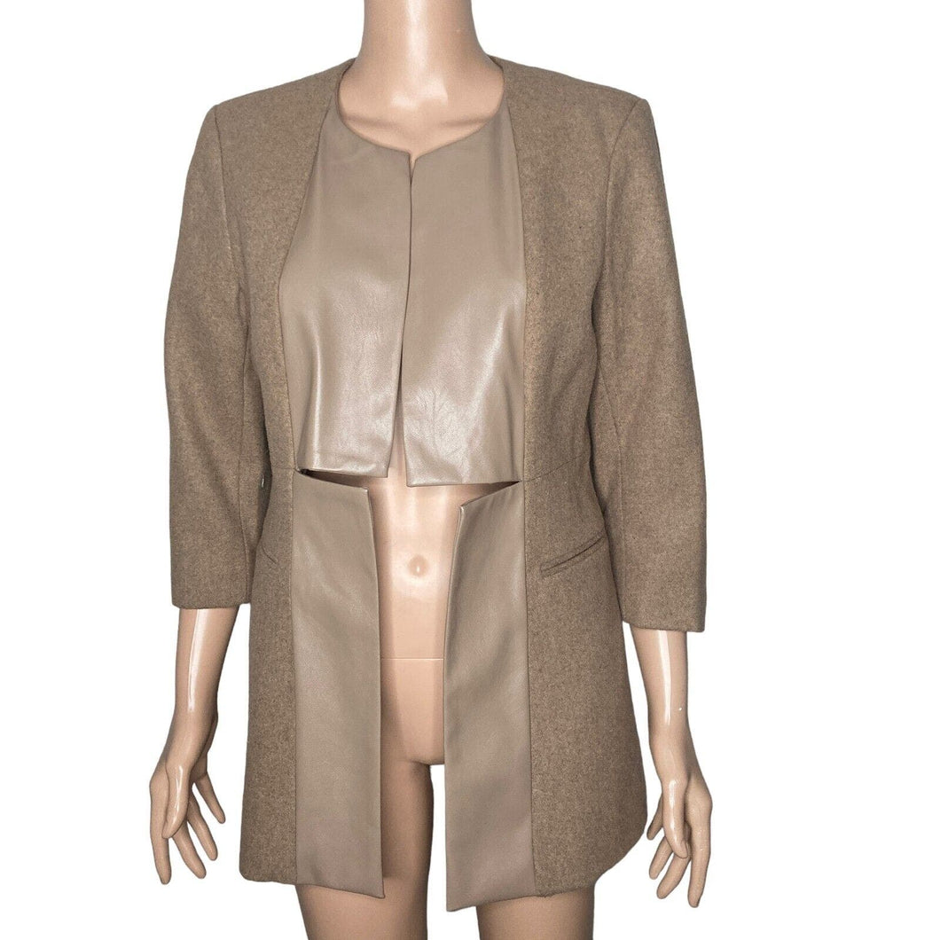 Venus Jacket Womens Size 6 Wool Faux Faux Blend Tan Open Front