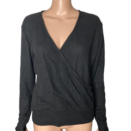 Gibson Sweater Womens Small Waffle Knit Surplice Black
