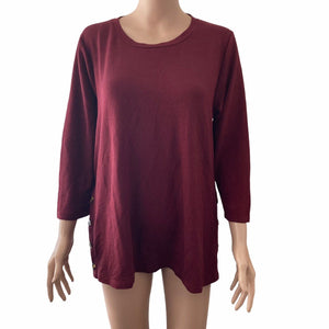 Bobeau Shirt Womens Size L Burgundy Red Button Accent Lightweight Knit