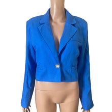 Load image into Gallery viewer, Jason Wu Cropped Linen Blend Blazer Jacket Blue One Button Women's Large L
