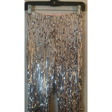 Load image into Gallery viewer, Club L London Silver Sequin Flare Pants Womens US 2 Hi Rise Party Festival Glam