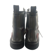 Load image into Gallery viewer, Dr. Martens Metallic Silver Boots Women’s 6 Red Heart Toe Detail Lace-Up Combat Docs