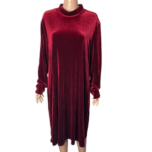 Kathie Lee Collection Dress Womens Size XL Burgundy Velour Pullover Mock Neck