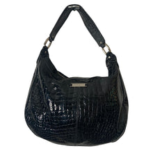 Load image into Gallery viewer, Cole Haan Hobo Bag Womens Black Patent Leather Croc Embossed Y2K Shoulder Purse