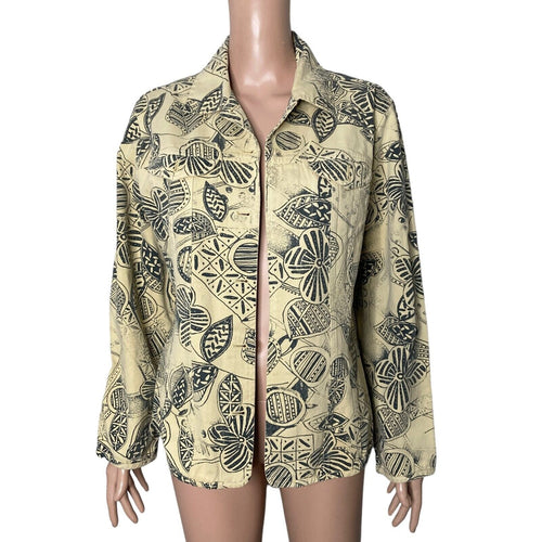 Chicos Shirt Jacket Shacket Chicos Sz 1 Medium 8 Floral Beige Black