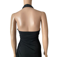 Load image into Gallery viewer, Vintage Black Halter Maxi Dress Womens Small Rhinestone Open Back Formal Gown