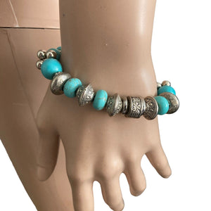 Turquoise Stretch Bracelet Dolphin Charm Metal Stones Beads