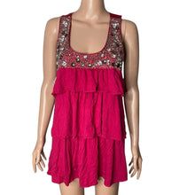 Load image into Gallery viewer, Rain Shirt Womens XL Fuchsia Rhinestone Beaded Tiered Sleeveless