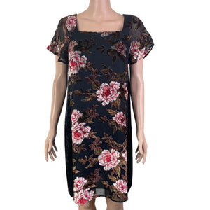Mystree Dress Womens Small Multicolored Floral Velour Accents