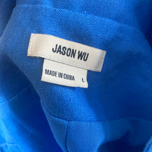 Load image into Gallery viewer, Jason Wu Cropped Linen Blend Blazer Jacket Blue One Button Women's Large L