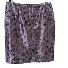 Load image into Gallery viewer, Positive Attitudes Women’s 12P Purple Black Floral Jacquard Satin Pencil Skirt Lined Petite