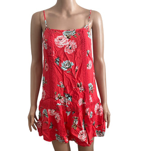 Love, Fire Mini Dress Womens Small Hibiscus Floral Red Lightweight Flowy