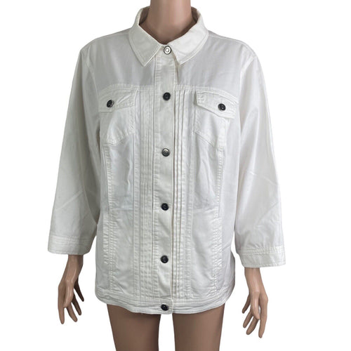 Dress Barn Jacket Women's Size 14 White Lightweight Casual Button Front