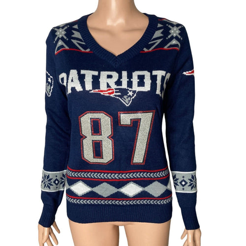 New England Patriots Christmas Sweater Womens Small Gronkowski #87 Bling New