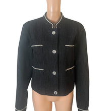 Load image into Gallery viewer, Avec Les Filles Tweed Bouclé Blazer Jacket Womens X Large Black Gold Trim New