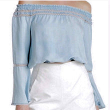 Load image into Gallery viewer, Walter Baker Crop Top Womens Medium Light Blue Bell Sleeve Lyocell