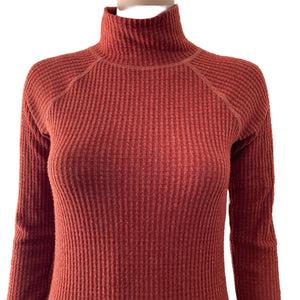 Hem & thread Bodysuit Thermal Womens Small Rust Orange Mock Neck