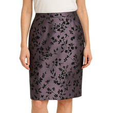Load image into Gallery viewer, Positive Attitudes Women’s 12P Purple Black Floral Jacquard Satin Pencil Skirt Lined Petite