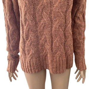 Mystree Sweater Womens Small Oversized Mauve Pullover Cable Knit Style Stretch