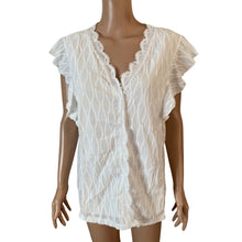 Load image into Gallery viewer, Cupshe White Lace Cover Up Top XL Flutter Sleeve Beach Boho Swim Blouse Textured Knit