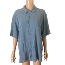 Load image into Gallery viewer, Vintage Silk Circa 1969 Mens Medium Blue 100% Silk Textured Camp Shirt