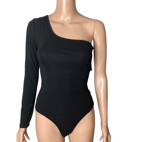 ASTR The Label Bodysuit Medium Twist Back One Sleeve Black Stretch