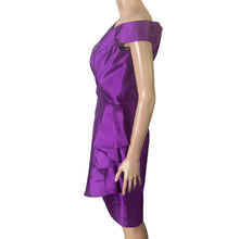 Load image into Gallery viewer, Lazaro Dress Womens 8 Purple Satin Sheath Off Shoulder Ruffle Cocktail Formal