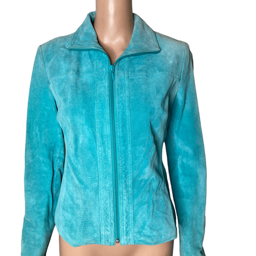 Vintage Yvonne Marie Suede Jacket Womens Size 4 Light Blue Full Zip