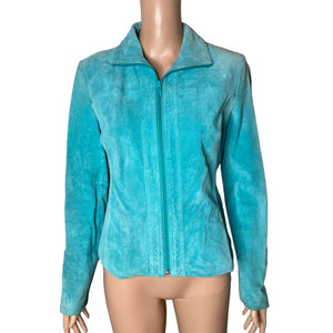 Vintage Yvonne Marie Suede Jacket Womens Size 4 Light Blue Full Zip