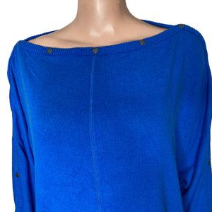 Vince Camuto Sweater Womens Small Royal Blue Long Sleeve Snap Buttons