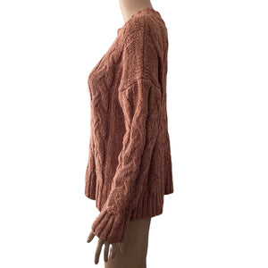 Mystree Sweater Womens Small Oversized Mauve Pullover Cable Knit Style Stretch