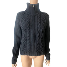 Load image into Gallery viewer, Vintage Benetton Sweater Womens Large Black Cable Knit Full Zip Wool Blend Italy